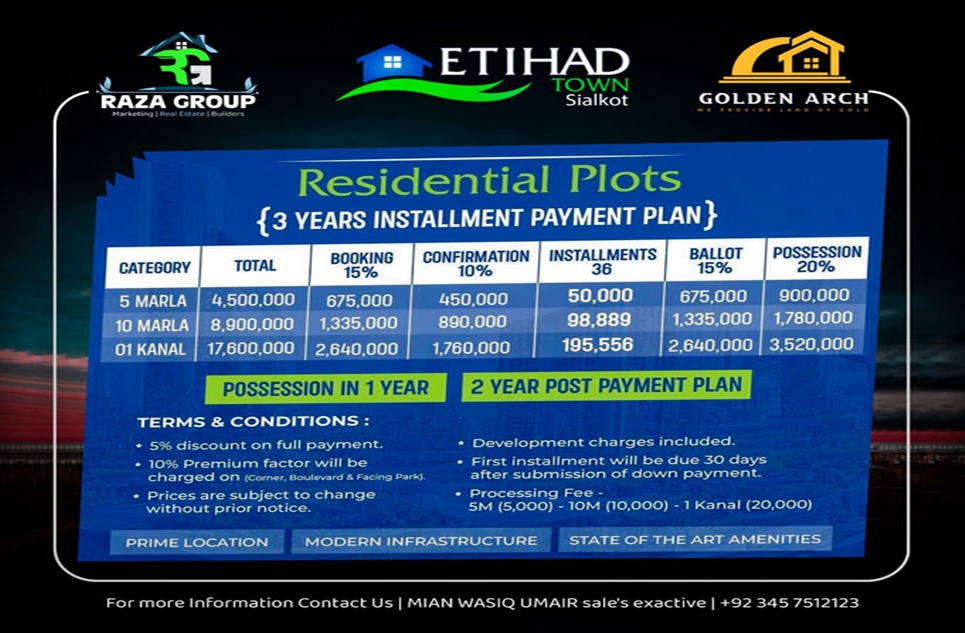 1 Kanal Plot for Sale in Etihad Town Sialkot