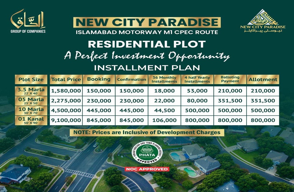 10 marla plot for sale in New City Paradise Islamabad