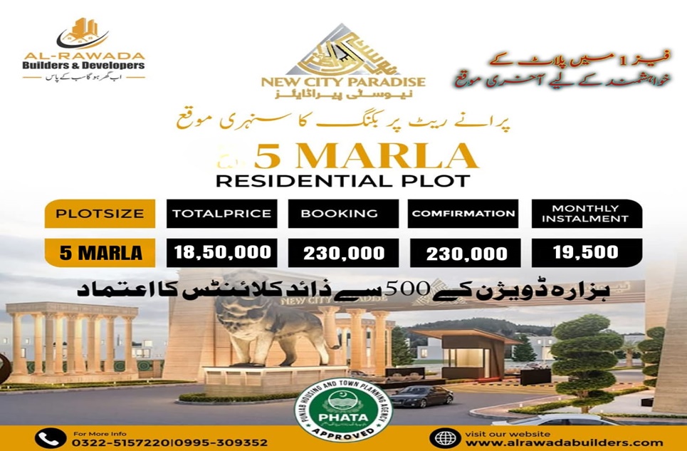 5 Marla Plot for Sale in Government approved project located on GT Road, Peshawar, near Burhan Interchange