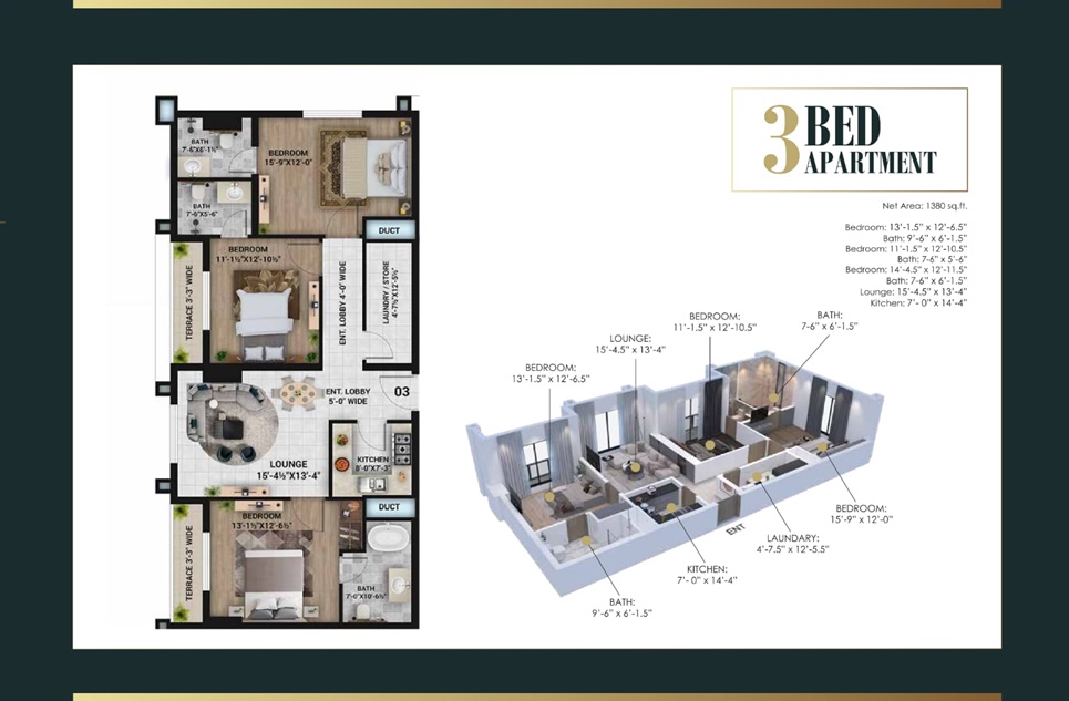 3 Bed Apartment for Sale in Mayfair Residencia, Lahore