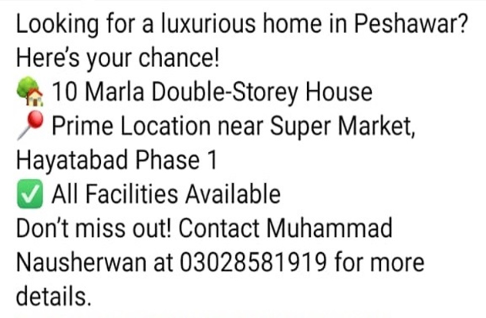 10 Marla Double Story House for Sale in Phase 1 Hayatabad Peshawar