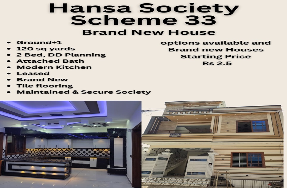 120 Sq. yd House (Brand New) for Sale in Hansa Society, Scheme 33, Karachi